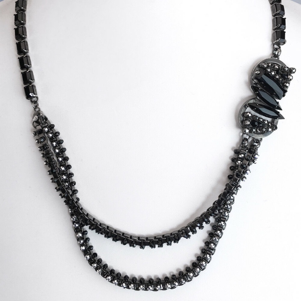 Miriam Haskell Hematite-Tone Jet Crystal Necklace